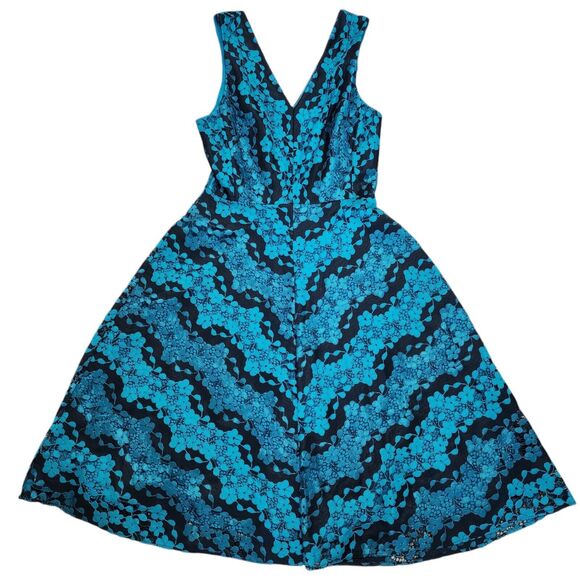 Donna Karan DKNY Floral Lace Fit &‎ Flare Cocktail Dress Black Aqua Green Size 6